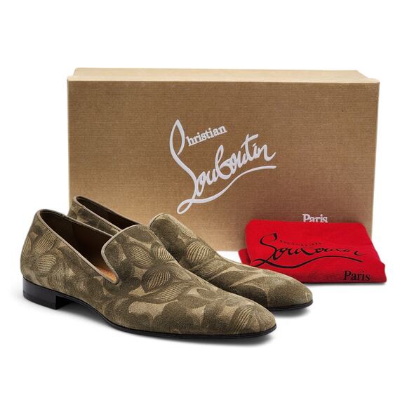 Christian Louboutin Dandelion Floral Canvas Loafers - Brown EU 42 / US 9 $995 - Picture 1 of 10